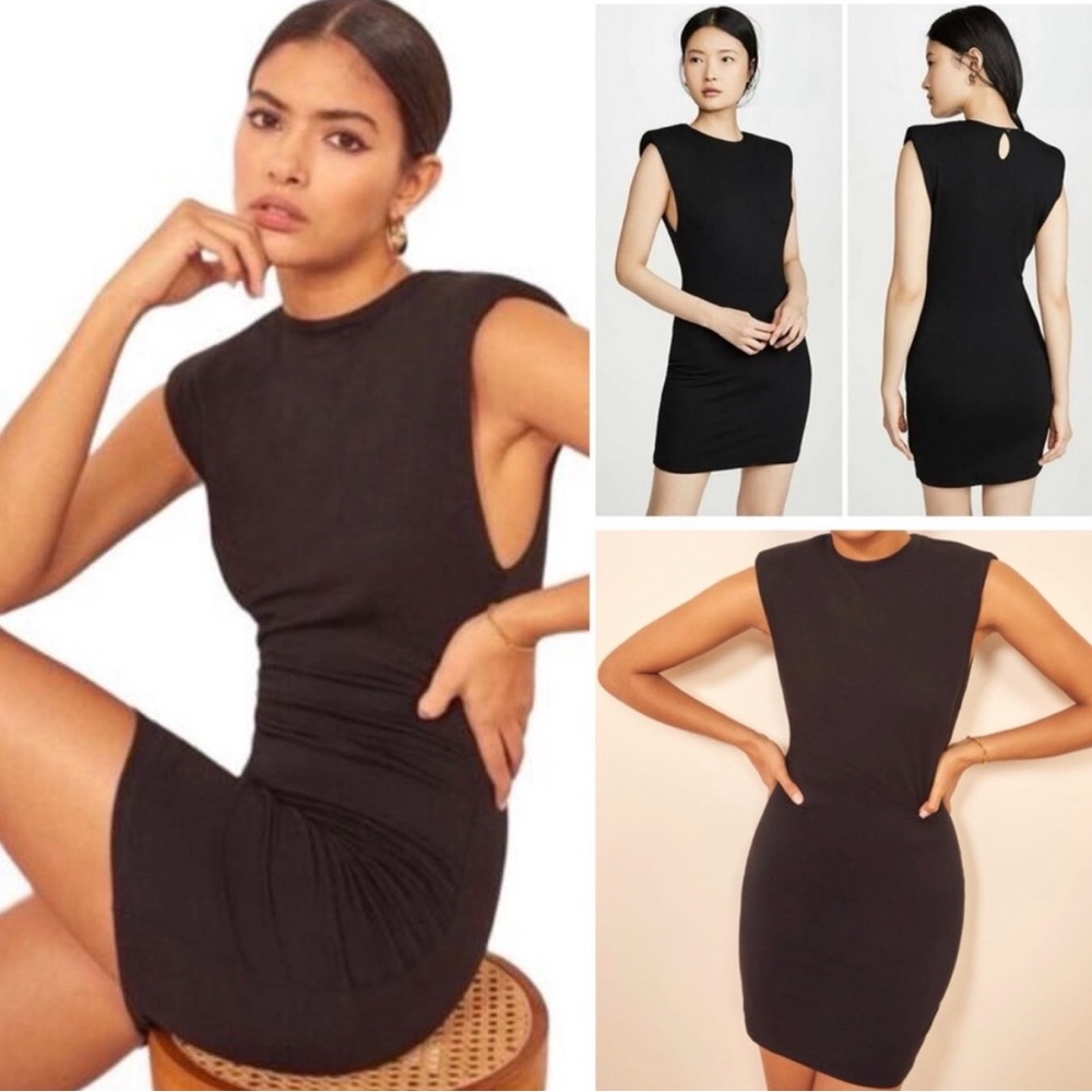 Reformation Rumi Black Shoulder Pad Mini Dress - Picture 6 of 10